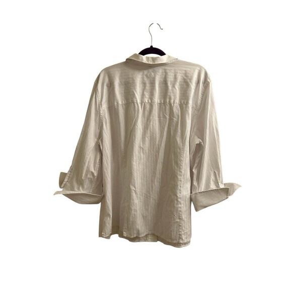 Foxcroft Button Up Tunic Shirt Striped White 3/4 Sleeves Cotton 24W Officecore - Picture 3 of 7
